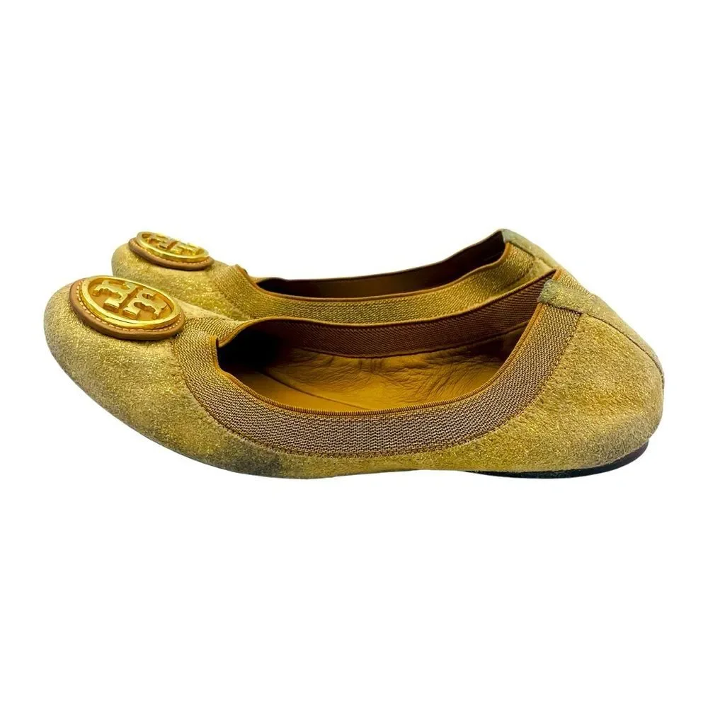 Tory Burch Caroline Sparkling Gold Beige Ballet Flats Sz 6M